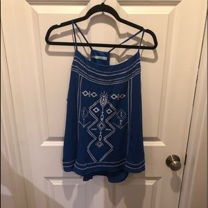 Blue embroidered tank